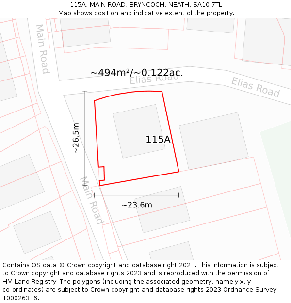 115A, MAIN ROAD, BRYNCOCH, NEATH, SA10 7TL: Plot and title map
