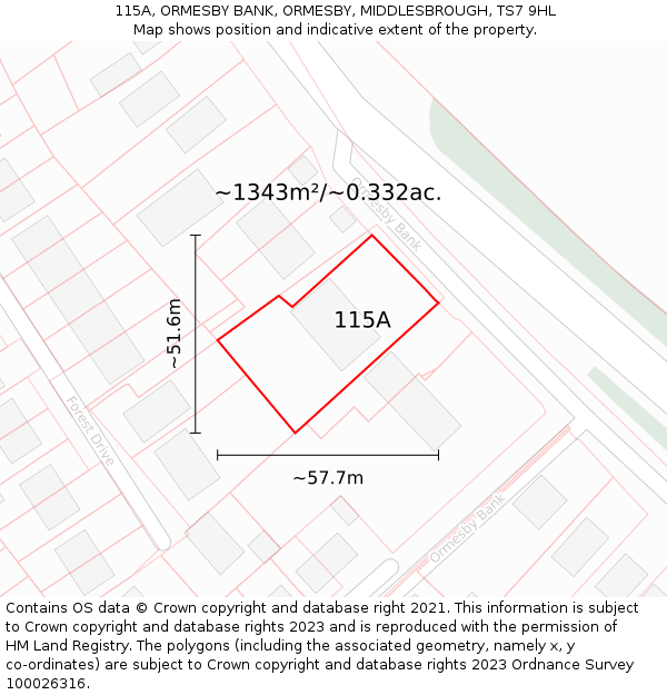 115A, ORMESBY BANK, ORMESBY, MIDDLESBROUGH, TS7 9HL: Plot and title map