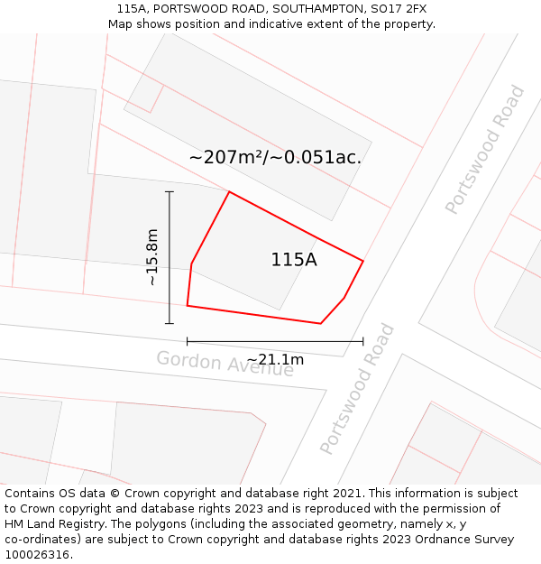 115A, PORTSWOOD ROAD, SOUTHAMPTON, SO17 2FX: Plot and title map