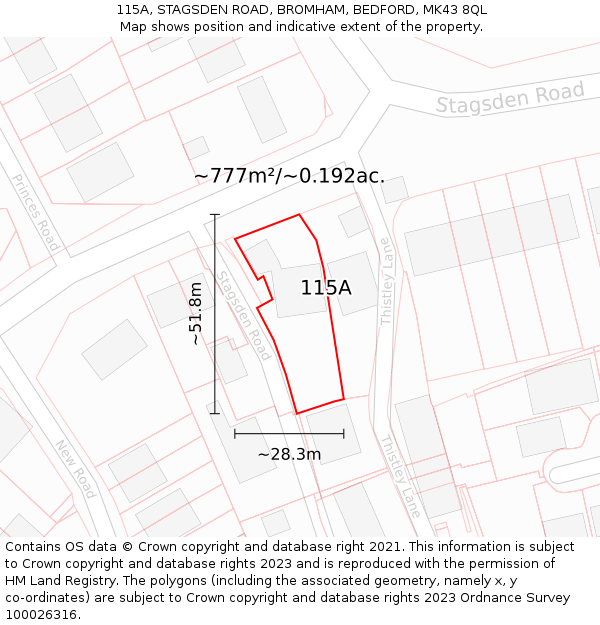 115A, STAGSDEN ROAD, BROMHAM, BEDFORD, MK43 8QL: Plot and title map