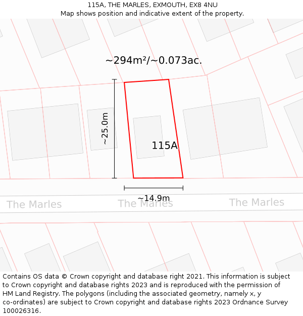 115A, THE MARLES, EXMOUTH, EX8 4NU: Plot and title map