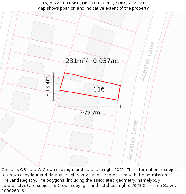 116, ACASTER LANE, BISHOPTHORPE, YORK, YO23 2TD: Plot and title map