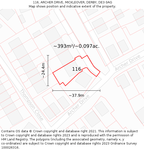 116, ARCHER DRIVE, MICKLEOVER, DERBY, DE3 0AG: Plot and title map