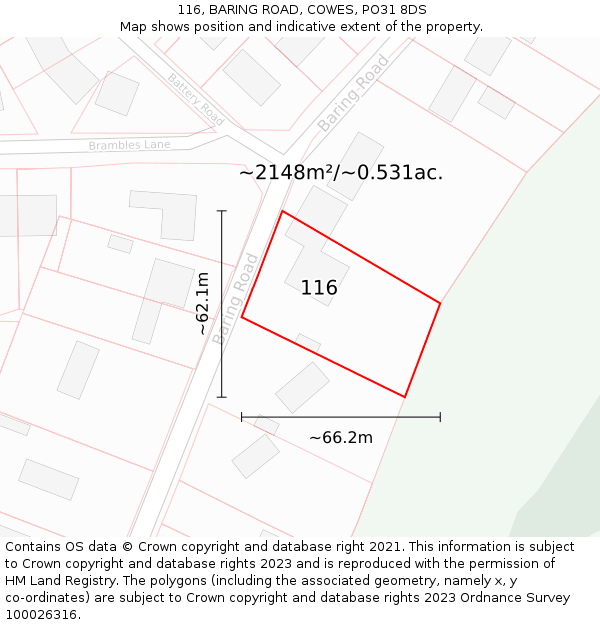 116, BARING ROAD, COWES, PO31 8DS: Plot and title map