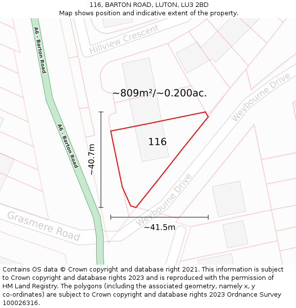 116, BARTON ROAD, LUTON, LU3 2BD: Plot and title map
