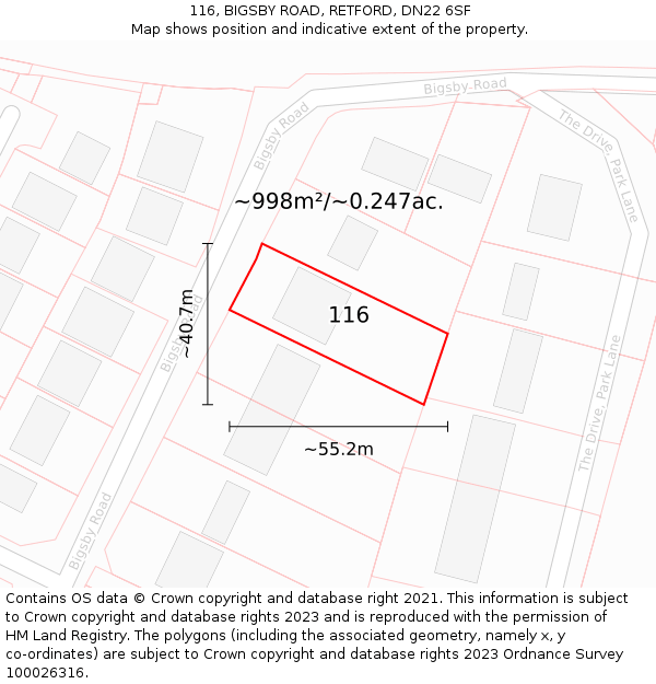 116, BIGSBY ROAD, RETFORD, DN22 6SF: Plot and title map