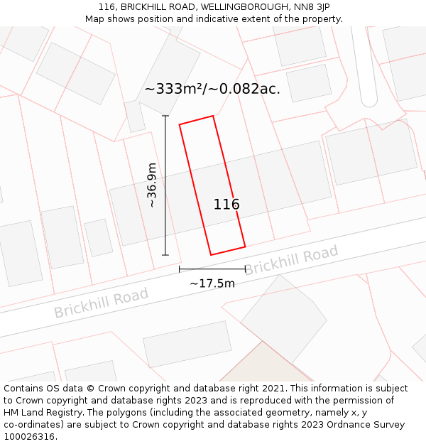 116, BRICKHILL ROAD, WELLINGBOROUGH, NN8 3JP: Plot and title map