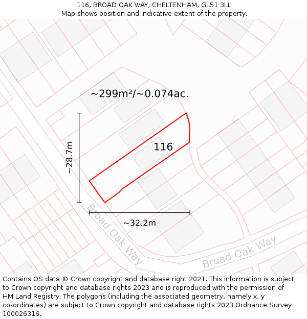 116, BROAD OAK WAY, CHELTENHAM, GL51 3LL: Plot and title map