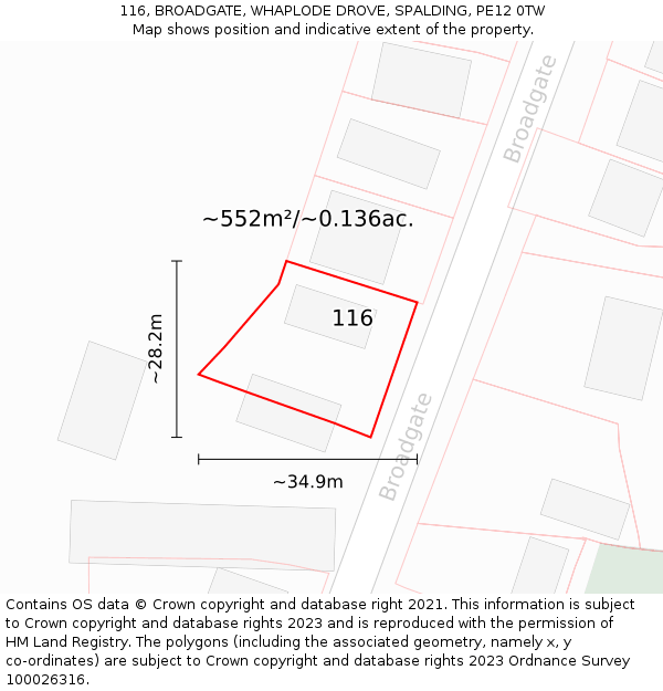 116, BROADGATE, WHAPLODE DROVE, SPALDING, PE12 0TW: Plot and title map