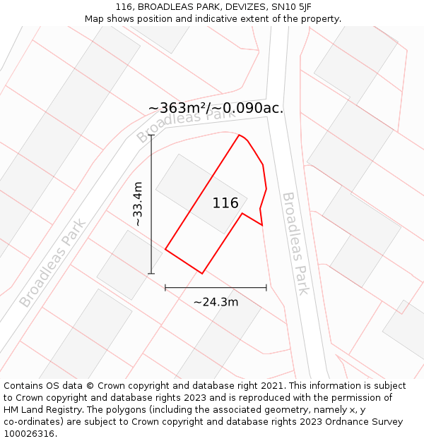 116, BROADLEAS PARK, DEVIZES, SN10 5JF: Plot and title map