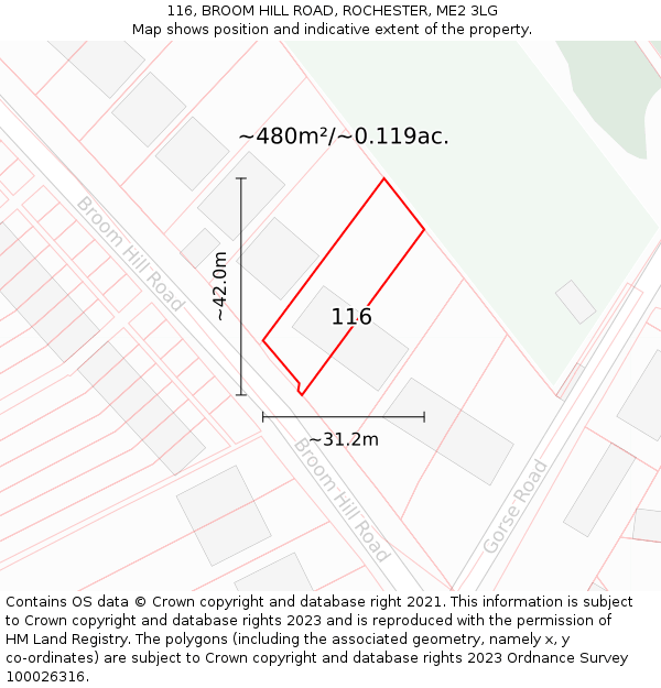 116, BROOM HILL ROAD, ROCHESTER, ME2 3LG: Plot and title map