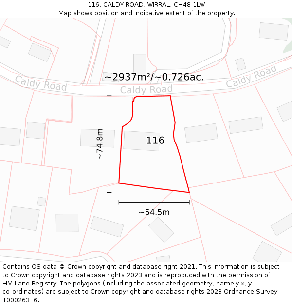 116, CALDY ROAD, WIRRAL, CH48 1LW: Plot and title map