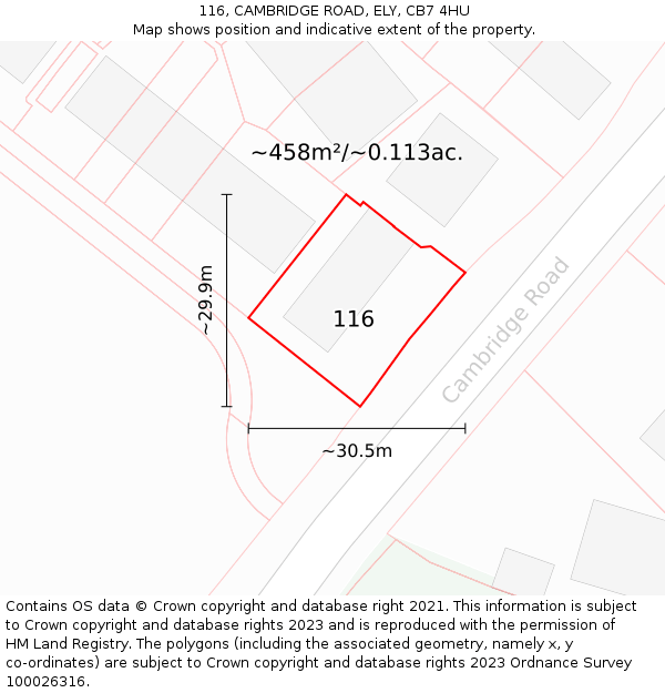 116, CAMBRIDGE ROAD, ELY, CB7 4HU: Plot and title map