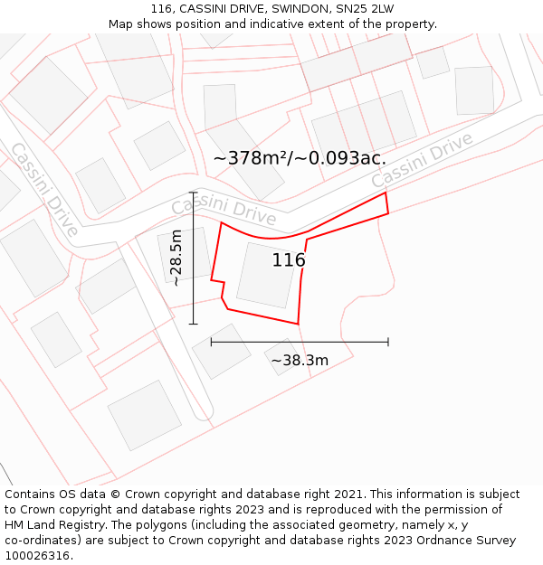 116, CASSINI DRIVE, SWINDON, SN25 2LW: Plot and title map