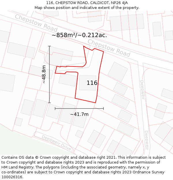 116, CHEPSTOW ROAD, CALDICOT, NP26 4JA: Plot and title map