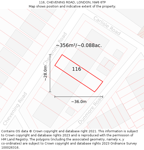 116, CHEVENING ROAD, LONDON, NW6 6TP: Plot and title map