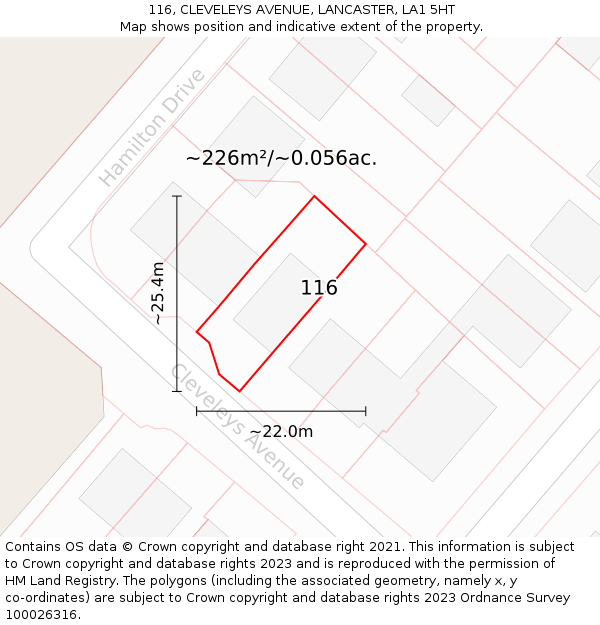 116, CLEVELEYS AVENUE, LANCASTER, LA1 5HT: Plot and title map