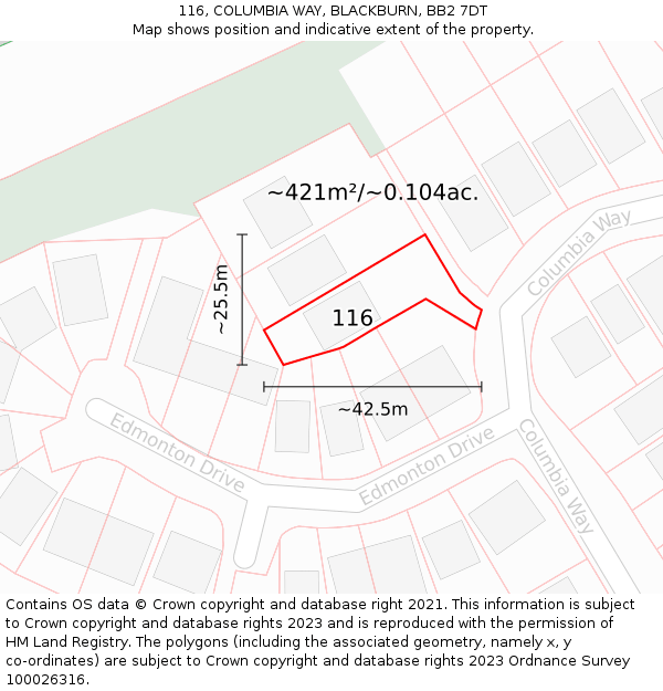 116, COLUMBIA WAY, BLACKBURN, BB2 7DT: Plot and title map