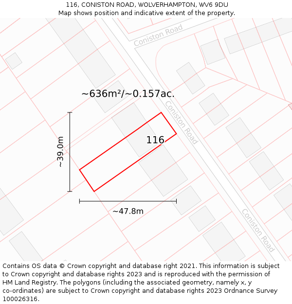 116, CONISTON ROAD, WOLVERHAMPTON, WV6 9DU: Plot and title map