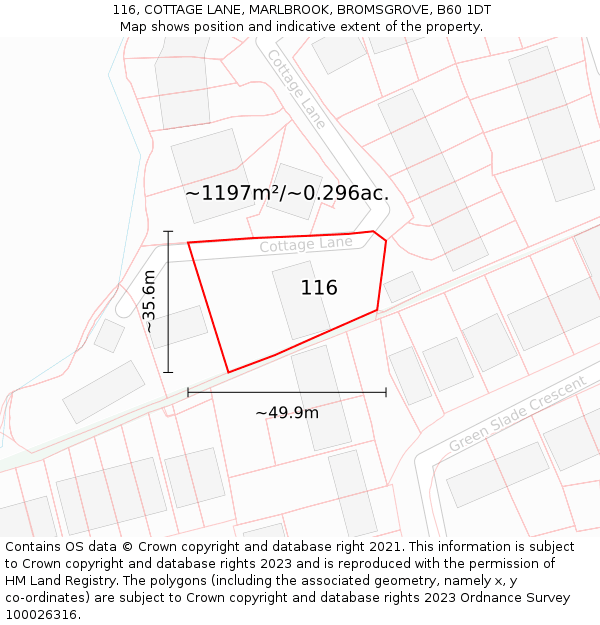 116, COTTAGE LANE, MARLBROOK, BROMSGROVE, B60 1DT: Plot and title map