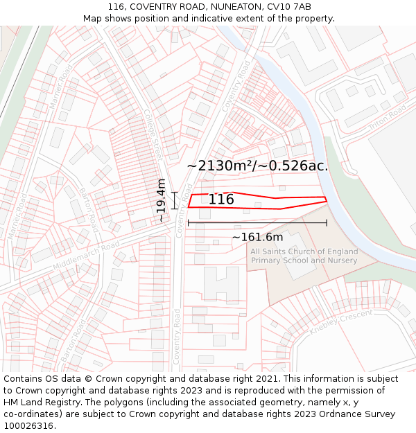 116, COVENTRY ROAD, NUNEATON, CV10 7AB: Plot and title map