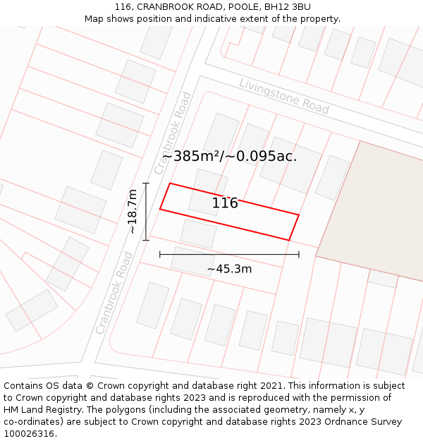 116, CRANBROOK ROAD, POOLE, BH12 3BU: Plot and title map