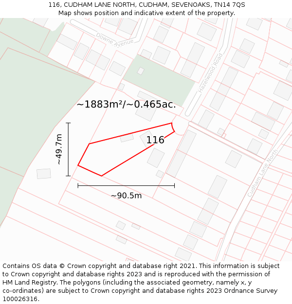 116, CUDHAM LANE NORTH, CUDHAM, SEVENOAKS, TN14 7QS: Plot and title map