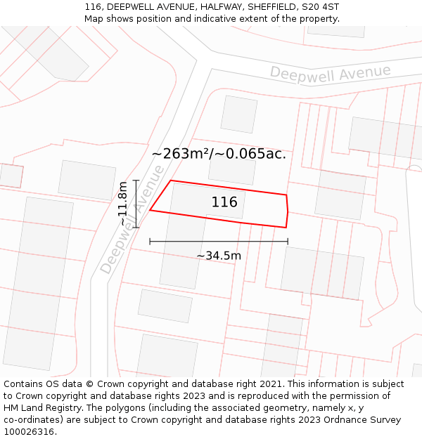 116, DEEPWELL AVENUE, HALFWAY, SHEFFIELD, S20 4ST: Plot and title map