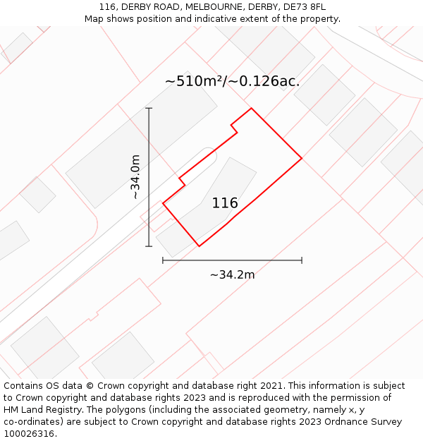 116, DERBY ROAD, MELBOURNE, DERBY, DE73 8FL: Plot and title map