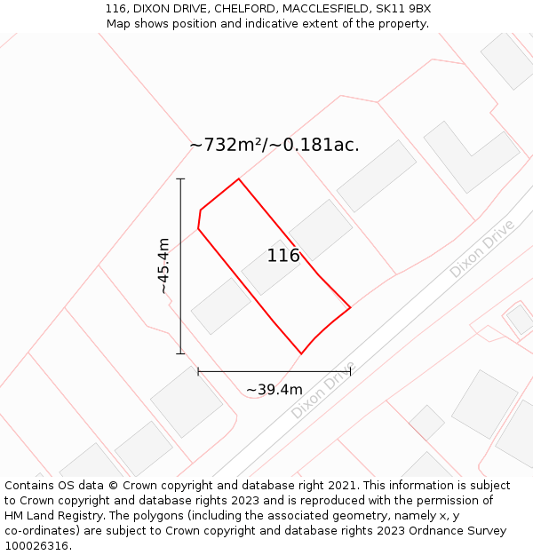 116, DIXON DRIVE, CHELFORD, MACCLESFIELD, SK11 9BX: Plot and title map