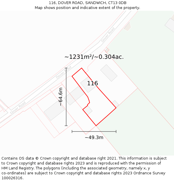 116, DOVER ROAD, SANDWICH, CT13 0DB: Plot and title map