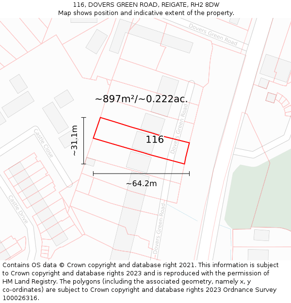 116, DOVERS GREEN ROAD, REIGATE, RH2 8DW: Plot and title map