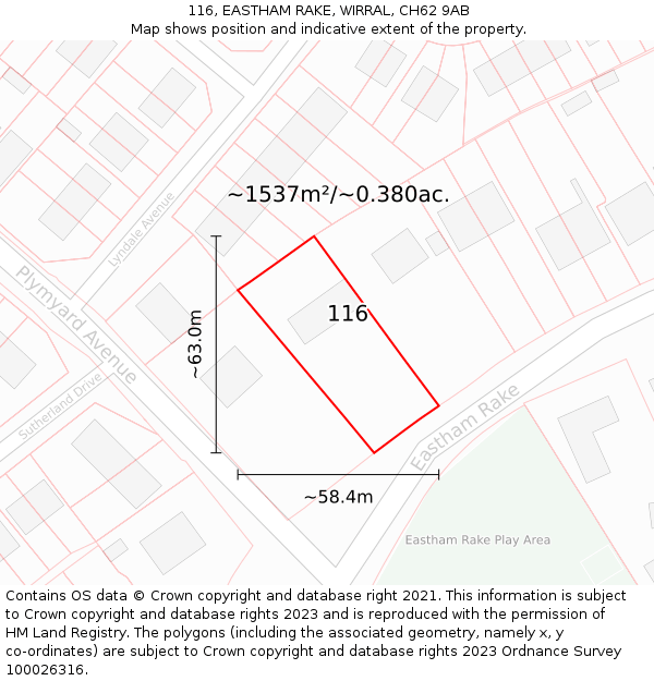 116, EASTHAM RAKE, WIRRAL, CH62 9AB: Plot and title map
