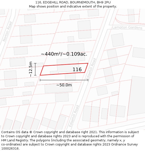 116, EDGEHILL ROAD, BOURNEMOUTH, BH9 2PU: Plot and title map