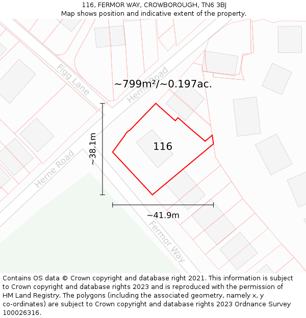116, FERMOR WAY, CROWBOROUGH, TN6 3BJ: Plot and title map