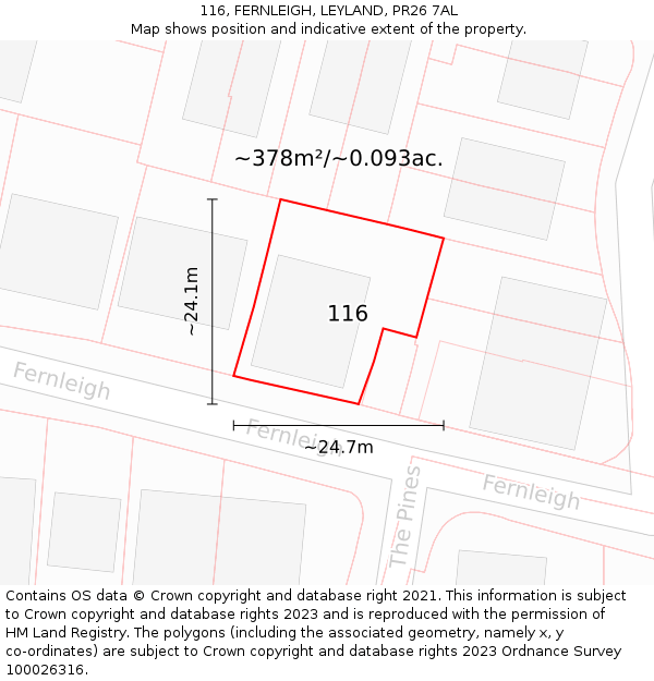116, FERNLEIGH, LEYLAND, PR26 7AL: Plot and title map