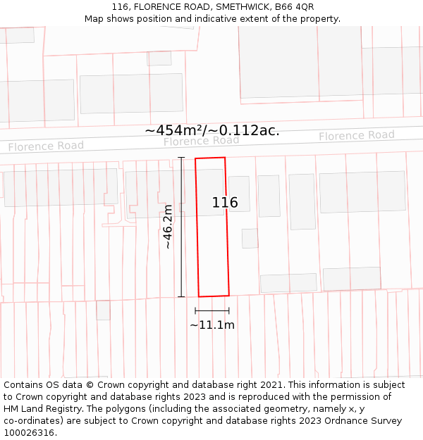 116, FLORENCE ROAD, SMETHWICK, B66 4QR: Plot and title map
