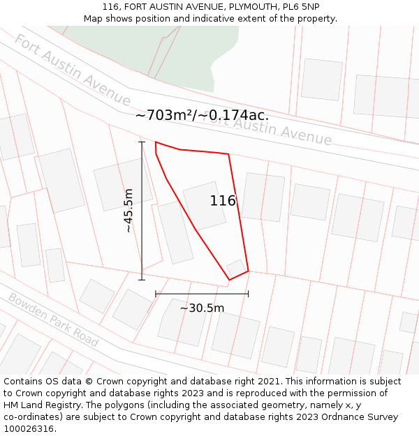 116, FORT AUSTIN AVENUE, PLYMOUTH, PL6 5NP: Plot and title map