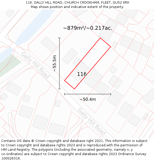 116, GALLY HILL ROAD, CHURCH CROOKHAM, FLEET, GU52 6RX: Plot and title map
