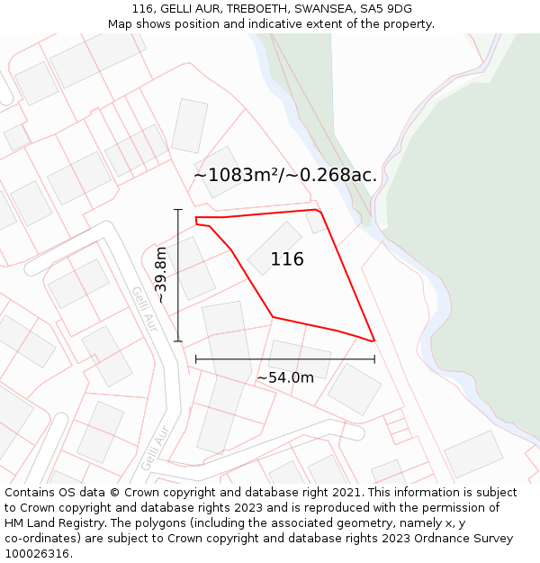116, GELLI AUR, TREBOETH, SWANSEA, SA5 9DG: Plot and title map