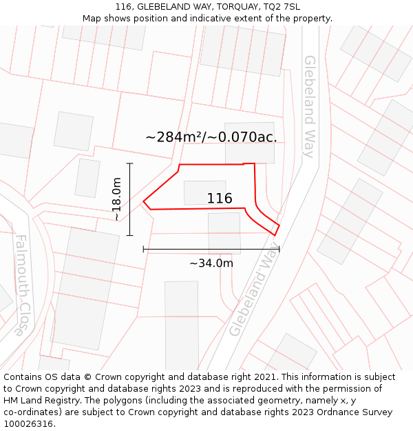 116, GLEBELAND WAY, TORQUAY, TQ2 7SL: Plot and title map
