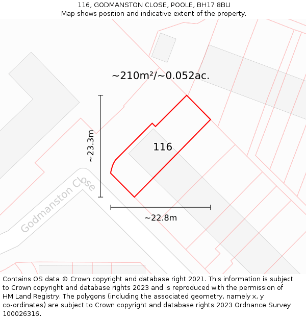 116, GODMANSTON CLOSE, POOLE, BH17 8BU: Plot and title map