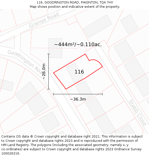 116, GOODRINGTON ROAD, PAIGNTON, TQ4 7HY: Plot and title map