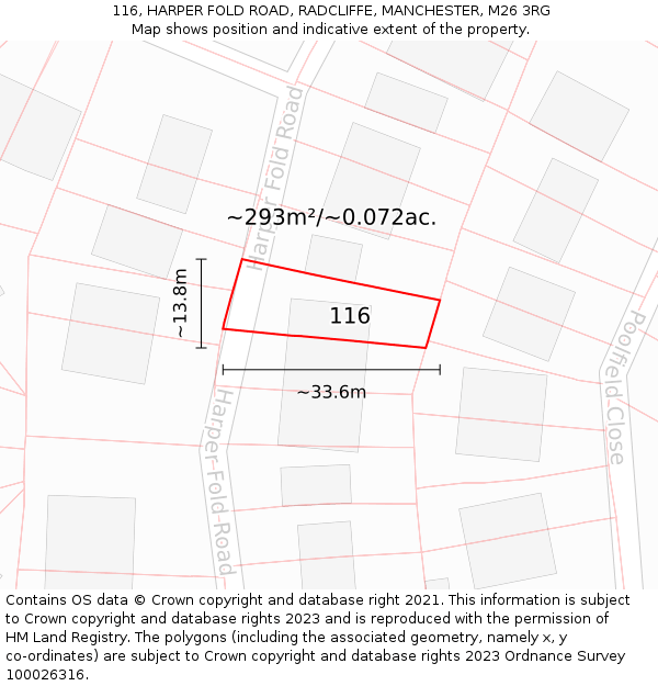 116, HARPER FOLD ROAD, RADCLIFFE, MANCHESTER, M26 3RG: Plot and title map