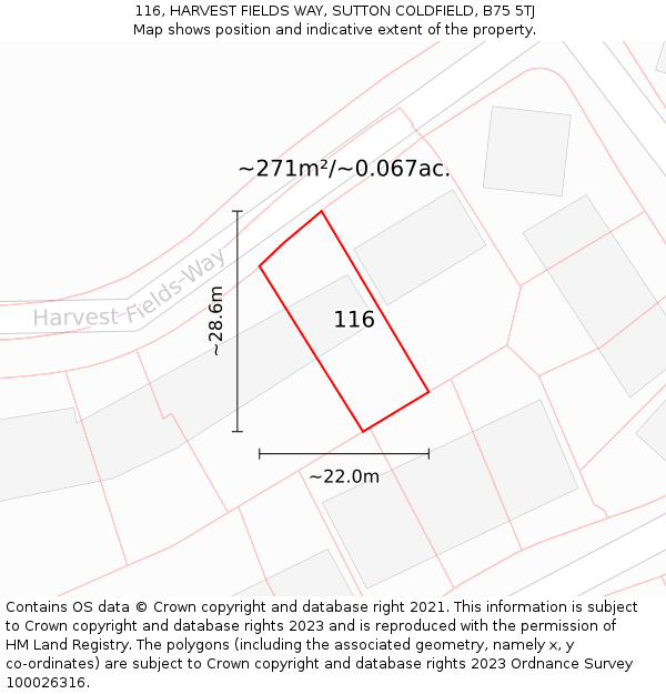 116, HARVEST FIELDS WAY, SUTTON COLDFIELD, B75 5TJ: Plot and title map