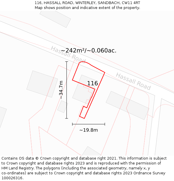 116, HASSALL ROAD, WINTERLEY, SANDBACH, CW11 4RT: Plot and title map