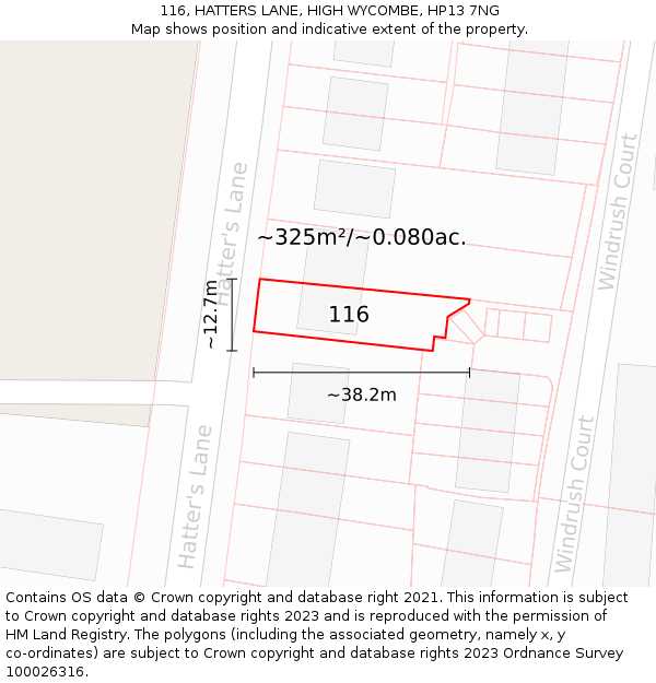 116, HATTERS LANE, HIGH WYCOMBE, HP13 7NG: Plot and title map