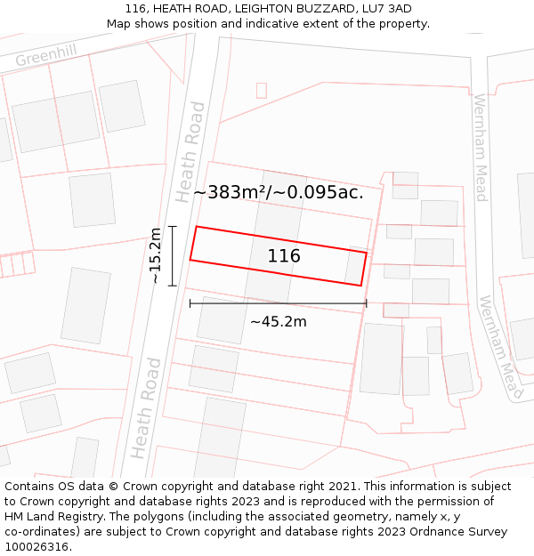 116, HEATH ROAD, LEIGHTON BUZZARD, LU7 3AD: Plot and title map
