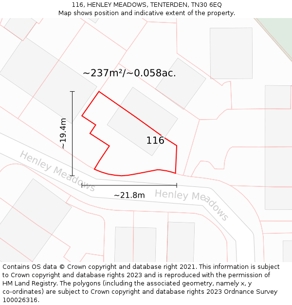 116, HENLEY MEADOWS, TENTERDEN, TN30 6EQ: Plot and title map