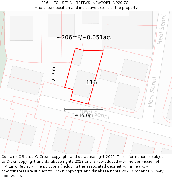 116, HEOL SENNI, BETTWS, NEWPORT, NP20 7GH: Plot and title map